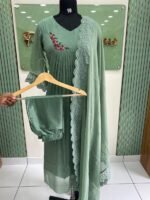Mul Chanderi Cotton Embrodery Kurtaset
