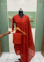 Mul chanderi Cotton Embroidery Kurta Set