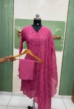 Mul chanderi Cotton Embroidery Kurta Set
